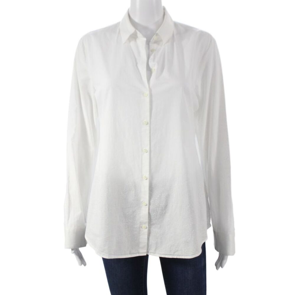 Van Laack Women Basic White Collared Cotton Button-Up Long Sleeve Top Size 40
